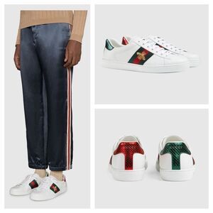 Gucci Ace Leather Sneakers Red/Green/Bee Embroidered